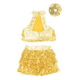 thumbnail image 4 of Alvivi Girls Sequins Dance Performance Outfits Sleeveless Halter Crop Top Skirt with Hair Band Set Gold 13-14, 4 of 5