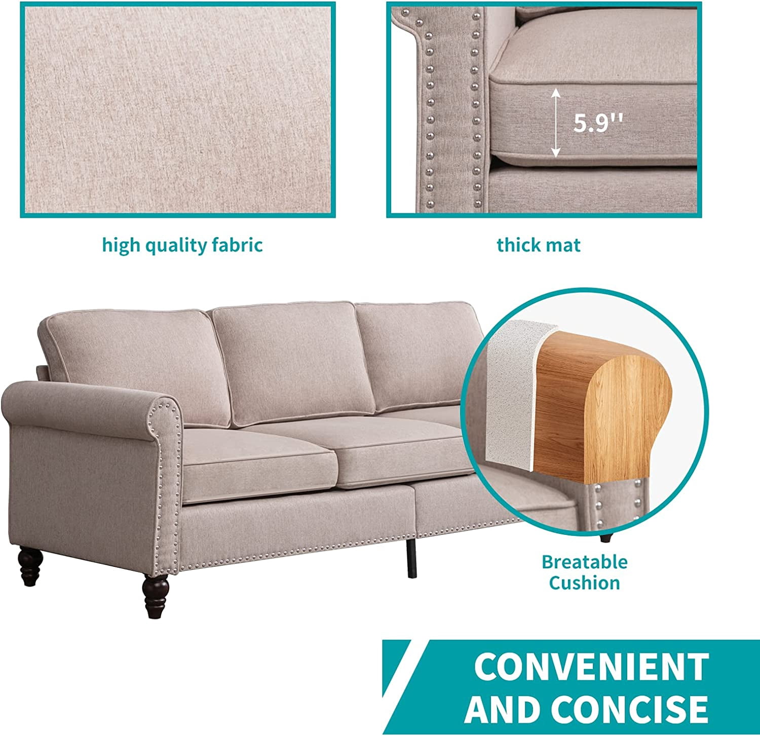 BALUS Living Room Sofa Set, Linen Fabric Sectional Sofa and Loveseat Sets, Free Combination Couch Perfect for Small Spaces, Beige
