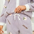 thumbnail image 3 of LYCY Womens Fuzzy Plush Pajama Set, Soft Warm Fleece Pajama for Women Cute Long Embroidered 2 Piece Sleepwears(Peach-lavender,Large), 3 of 7