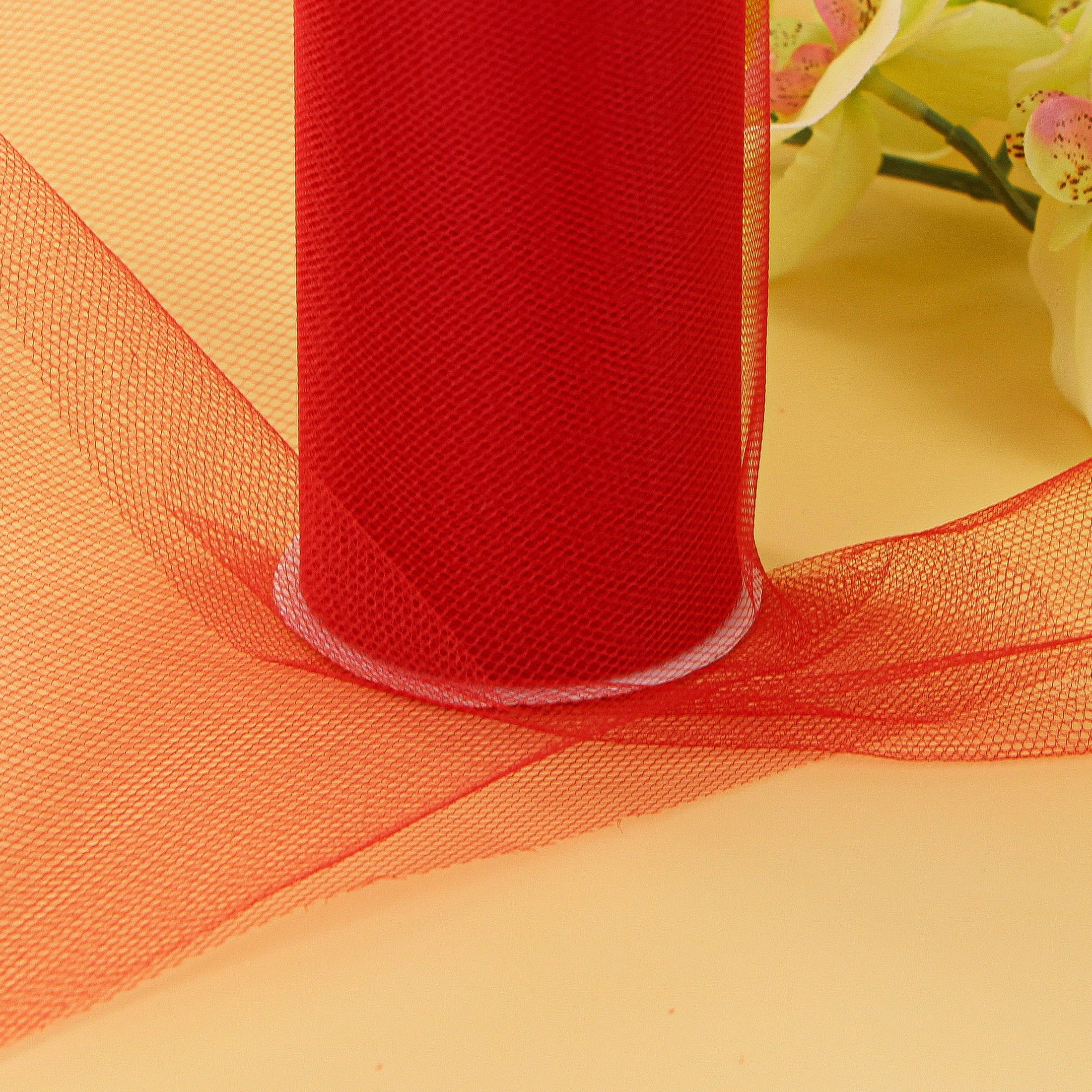 UNIQUE CREATIV, Ribbon, Tulle, Red, 100% nylon, 152mm x 13.71m (6" x 15 yds)