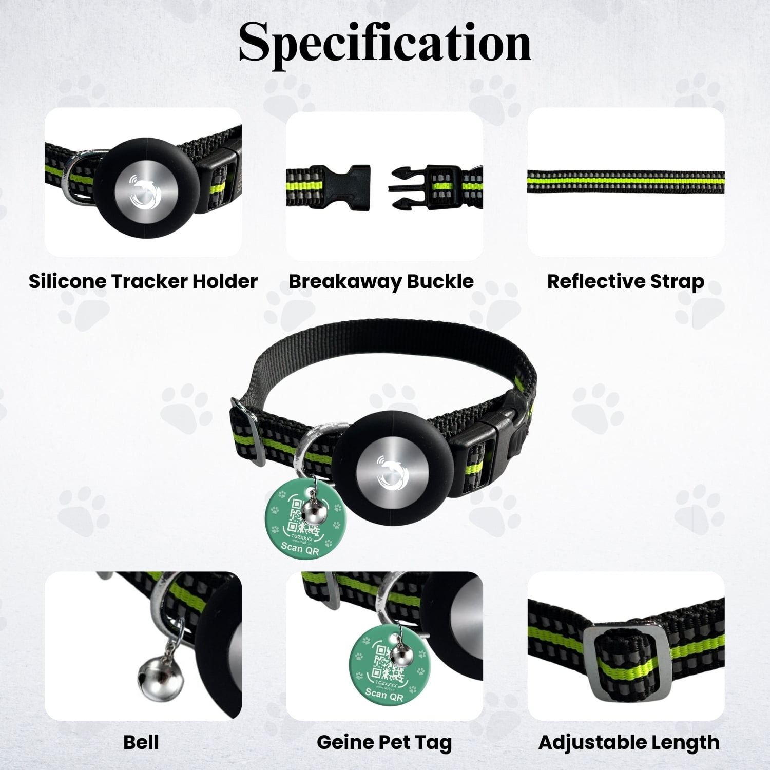 Smart Pet Collar with Built-in Bluetooth Tracker for Cats & Dogs, Works with iOS Devices, Adjustable, Lightweight, GPS Locator for Pets- Green