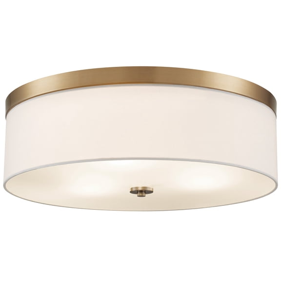 Kira Home Walker 20" Drum Gold Flush Mount Ceiling Light, White Fabric Shade, Frosted Glass Diffuser, Close to Ceiling