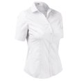 thumbnail image 2 of DOUBLJU Women's Slim Fit Plain Classic Short Sleeve Button Down Collar Shirt Blouse, 2 of 5