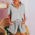 thumbnail image 2 of Yuzhih Women's Two Piece Outfits 2024 Summer V Neck Short Sleeve Shirts and Shorts Lounge Sets with Pockets, 2 of 7