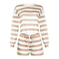 thumbnail image 4 of Pxiakgy Two Piece Sets for Women Fall Going Out Striped Lounge Set Casual Striped Ladies Tops and Shorts Long Sleeves and Round Neck Stylish Comfortable European and American Style Clothing Khaki L, 4 of 9