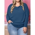 thumbnail image 5 of Women'S Long Sleeve Round Neck Soft Basic Batwing Sleeve Knitted Loose Pullover Autumn Fashion Clothing Navy Blue XXXL, 5 of 7