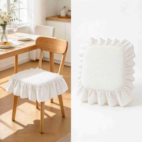 Goowood Chair Cushions for Dining Chairs French Style Ruffle Chair Cushion with Skirt Removable Washable Cotton Linen Kitchen Chair Pads
