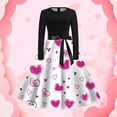 thumbnail image 2 of Women's Valentine's Day Retro Festive Printed Round Neck Evening Dress With Full Swing Skirt, 2 of 2