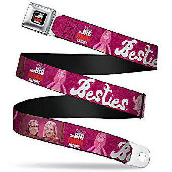 The Big Bang Theory Belt, Seatbelt Buckle Belt, Amy Penny Sketch Portrait Besties Pinks White, 30 to 44 Inches