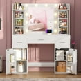 thumbnail image 4 of POAO Adult's Vanity Desk with Rotating Jewelry Organizers,Makeup Vanity with Mirror and Lights,Dressing Table with USB-C Charging,3 Drawers&2 Cabinets, 4 of 11