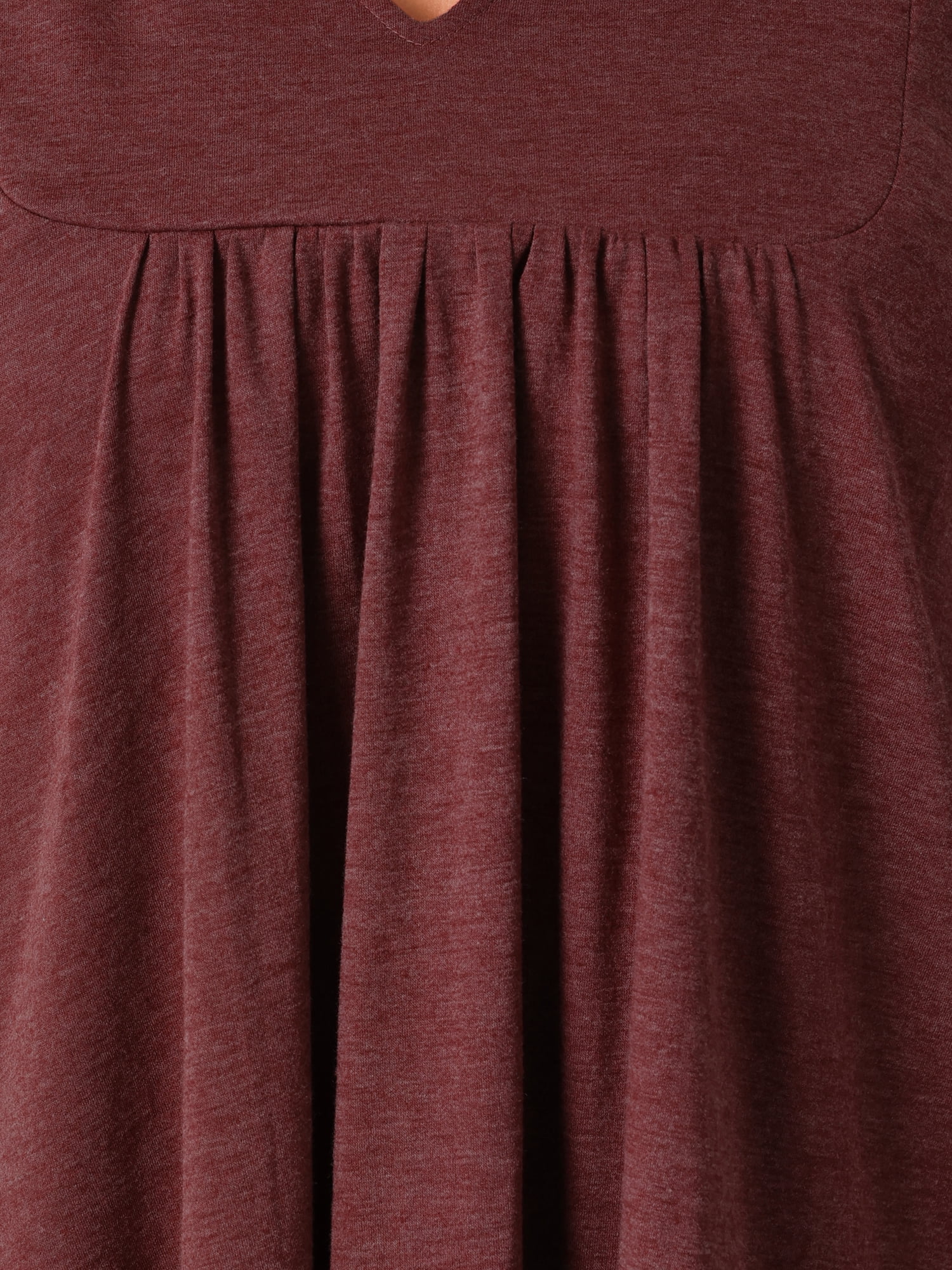 DARING DIVA Women's Plus Tops Notched Neck Front Pleated T-Shirt Blouses 1X Burgundy