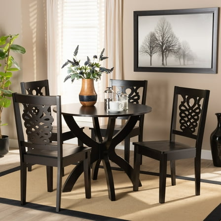 Baxton Studio Wanda Modern and Contemporary Transitional Dark Brown Finished Wood 5-Piece Dining Set