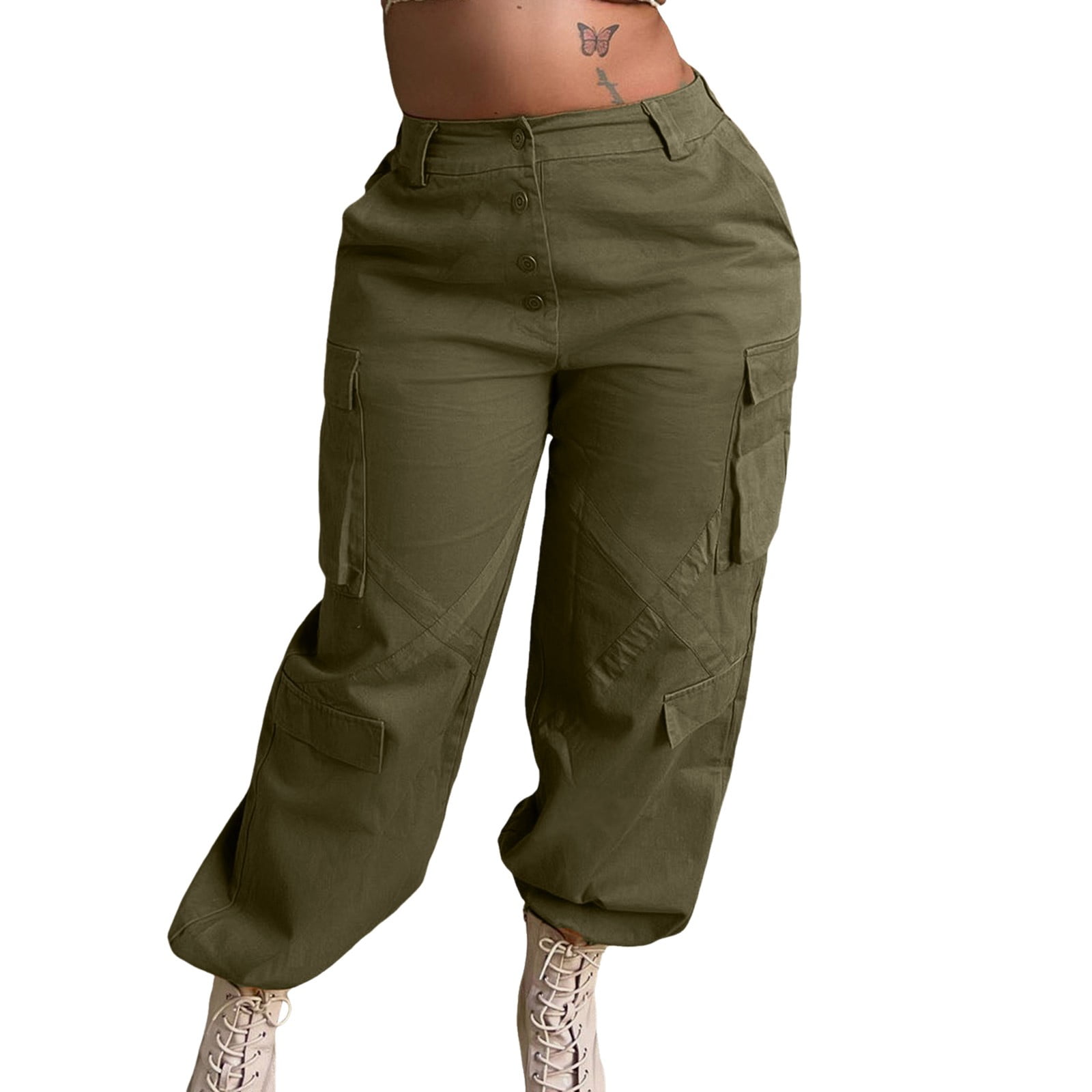High waisted army green cargo pants best sale