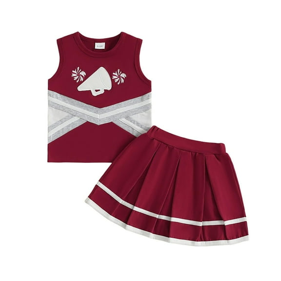 Tiijoy Newborn Girls Cheerleader Outfits Sleeveless Tank Top and Skirt Set, Sizes 6-12M