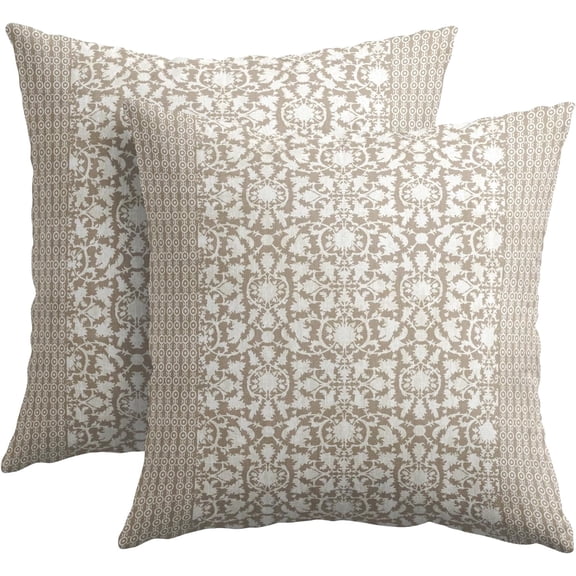 Tan Antique Pillow Covers 18x18 Inch Vintage Floral Block Print Decorative Throw Pillows Set of 2 Retro Turkish Pillowcases for Couch Indoor Outdoor Home Decor