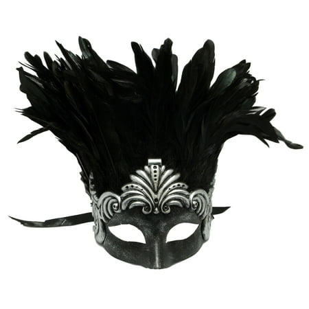 Silver Ancient Roman Warrior Feather Masquerade Mardi Gras Men's Mask