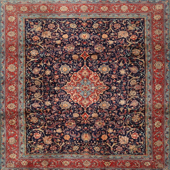 Ahgly Company Indoor Square Traditional Dark Almond Brown Medallion Area Rugs, 10' Square