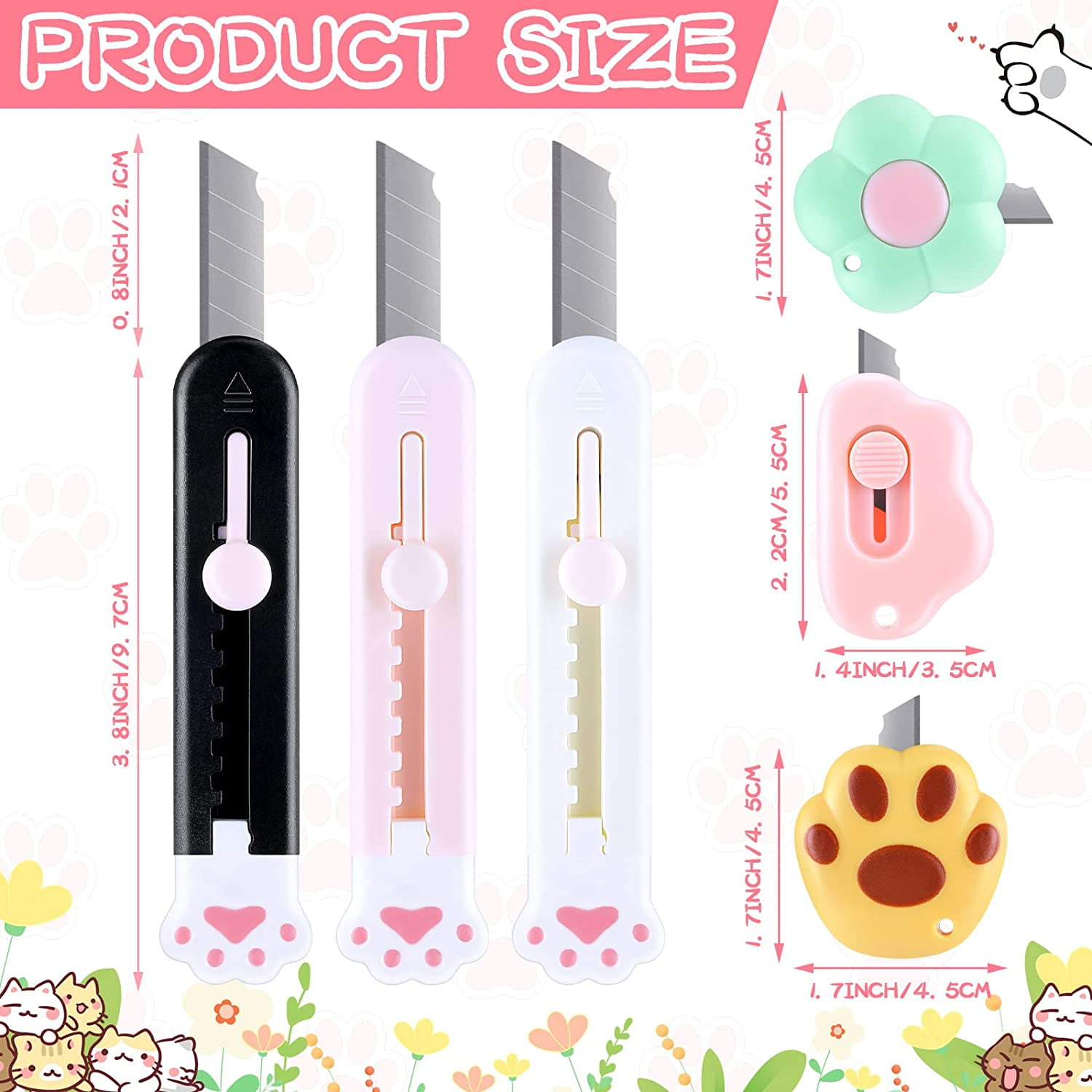 Mini Box Cutters Cute Cat Paws Pattern,Cardboard Cutter Retractable Utility  Knife for Packages, Craft,Papers