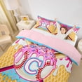 thumbnail image 2 of Erosebridal Boys C Personalized Initial Sport Baseball Duvet Cover Set,Ice Cream Drip Dessert Bedding Full For Kids Teens,Pink Reversible,3-Piece,No Comforter, 2 of 5