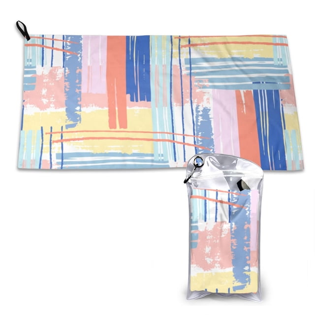 YFYANG Adulte Microfibre Voyage Portable Towel, Abstract Watercolor Line Graffiti Séchage Rapide Towel avec Boucle de Randonnée Pochette en PVC, 16" x 31.5"