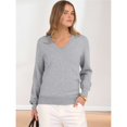 thumbnail image 4 of Suéter de Larga con Cuello en V para Mujer, Estilo Casual Clásico de Otoño, Suave y Holgado, Básico, Tipo Jersey Plateado XL, 4 of 10