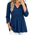 thumbnail image 6 of IUYRTFE Women V Neck 3/4 Sleeve Pleated Tunic Top with Pockets for Casual Daily Wear, 6 of 8