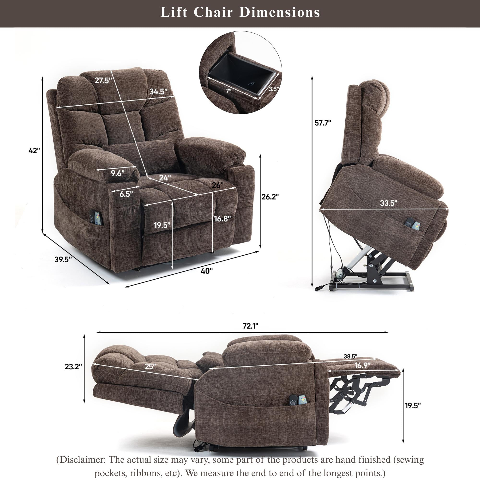 Power Lift Recliner Chairs for Elderly - Infinite Position Lay Flat Recliner with Heat & Massage Wireless Phone Charger - USB Type C Charging - Dual Motor Lift Chair 400 lbs