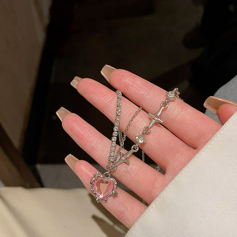 Eosunjian Punk Style Choker Necklace Heart Pendant Shiny Eosunjian Punk Style Choker Necklace Heart Pendant Shiny