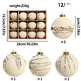 thumbnail image 2 of 12 Piece Set Flocked Beaded Christmas Ball Ornaments Festive Decor For Tree Wreath Display Sparkling Design With Hanging Loops Measuring 3 Inches Diameter (Beige), 2 of 5