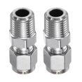 thumbnail image 1 of Adaptador de acoplamiento macho de acero inoxidable Uxcell de 2 piezas de 1/4" OD x 1/4" NPT, 1 of 6