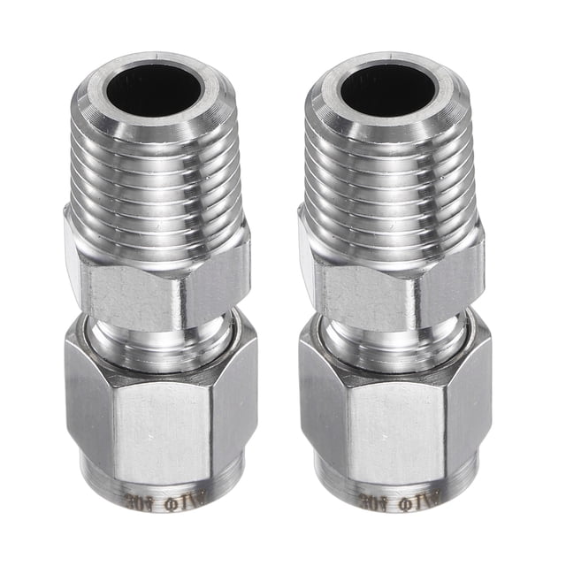 Adaptador de acoplamiento macho de acero inoxidable Uxcell de 2 piezas de 1/4" OD x 1/4" NPT