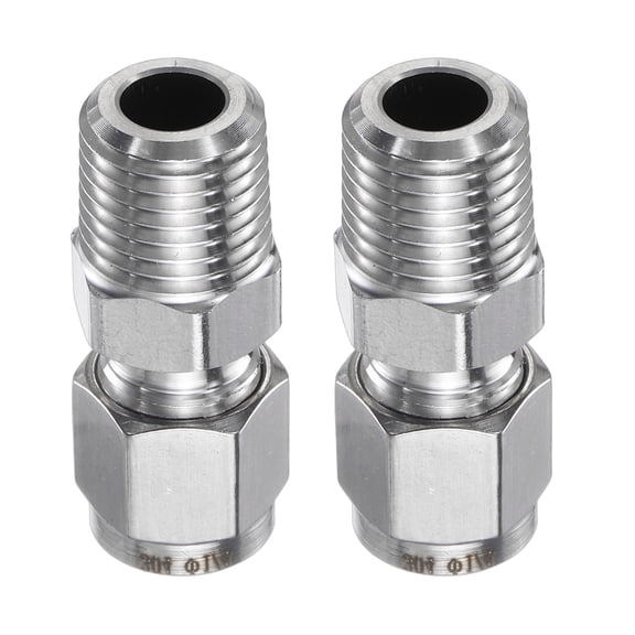 Uxcell 2pcs Compression Fitting 1/4" OD x 1/4" NPT Male Stainless Steel Coupler Adapter