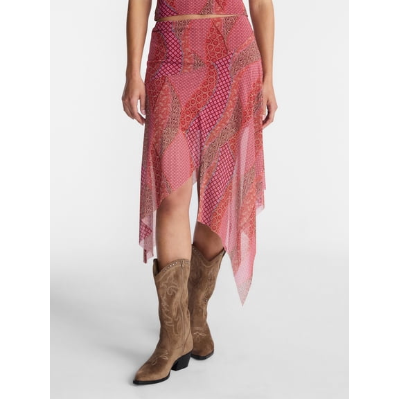 No Boundaries Asymmetrical Mesh Midi Skirt, Women's XXS-XXL
