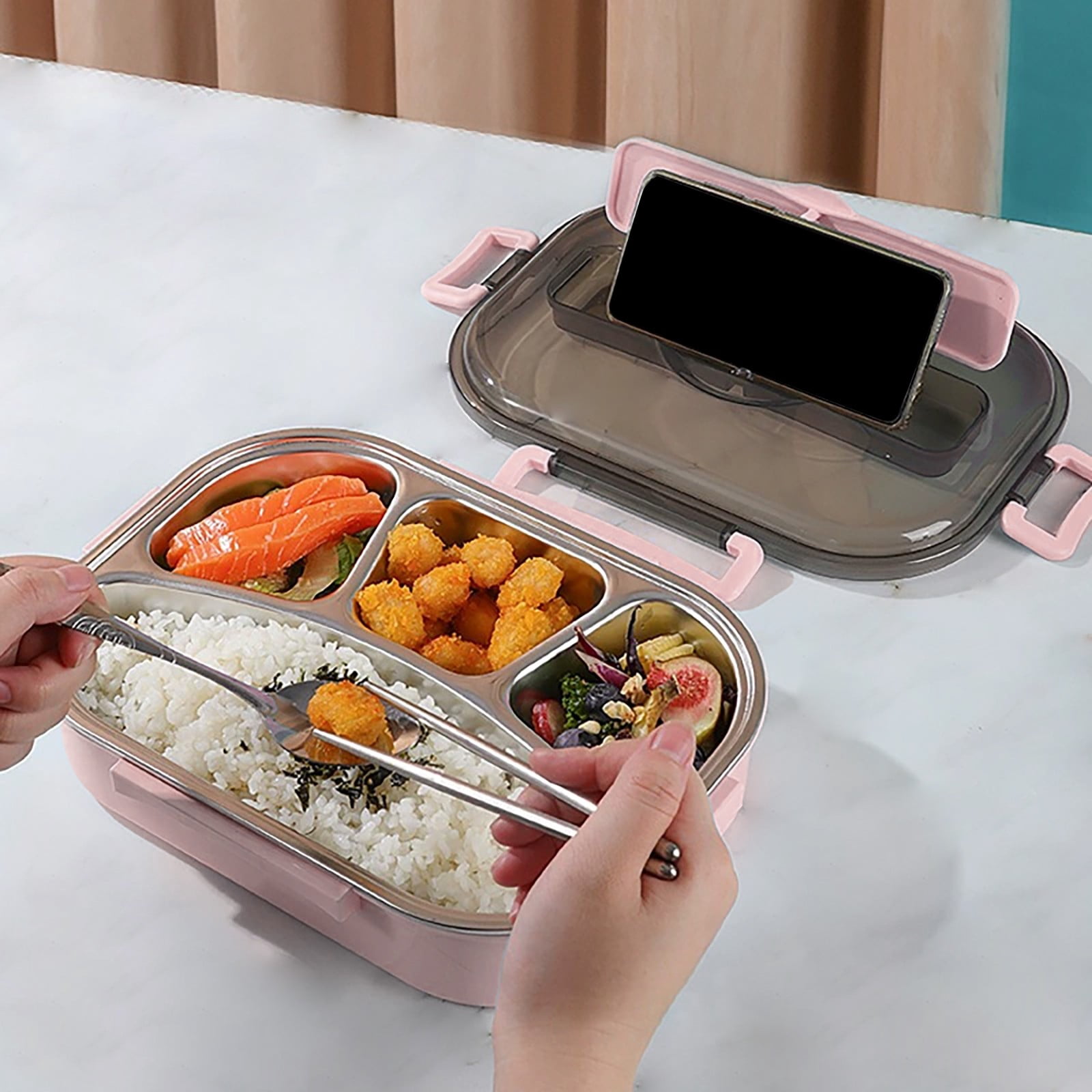 Gnwei Bento Box Adult Lunch Box, Portable Insulated Lunch Containers Set, 2-Tier Stackable Stainless Steel Bento Boxes with 4 Compartments, Leakproof Food Container