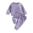 thumbnail image 1 of xiaxaixu Infant Baby Girl Clothes Suits Solid Color Long Sleeve Crew Neck Waffle Tops and Drawstring Elastic Waist Long Pants 2Pcs Set, 1 of 8
