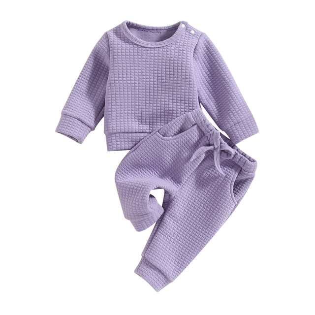 xiaxaixu Infant Baby Girl Clothes Suits Solid Color Long Sleeve Crew Neck Waffle Tops and Drawstring Elastic Waist Long Pants 2Pcs Set