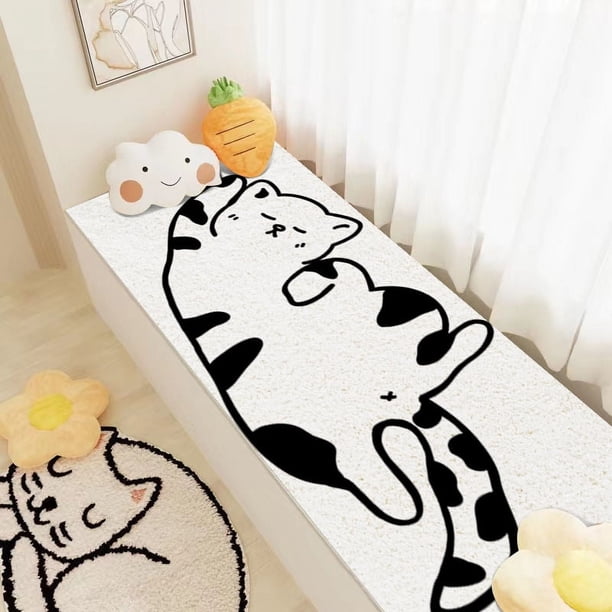 Manta de estilo fresco para dormitorio, mesita de noche, alfombra grande para el hogar con forma de gato, alfombra de imitación de cachemira con dibujos animados para sala de estar, para ventana