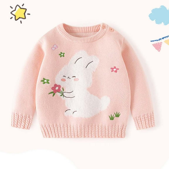 Spazoro Toddler Girls Sweaters, Long Sleeve Fall Winter Animal Print Crew Neck Cotton Warm Tops for Child Girls Pink Size 2 T