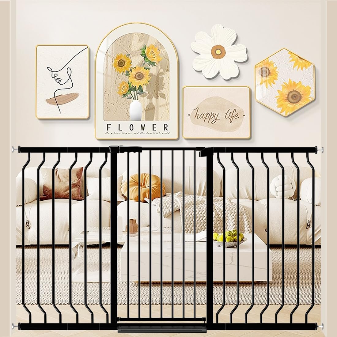 Extra Tall 40.55" Gate 29.92-63.38" Wide Mounted Walk Through Swing Auto Close Safety Black Metal Dog Pet For Indoor Stairs Doorways Kitche