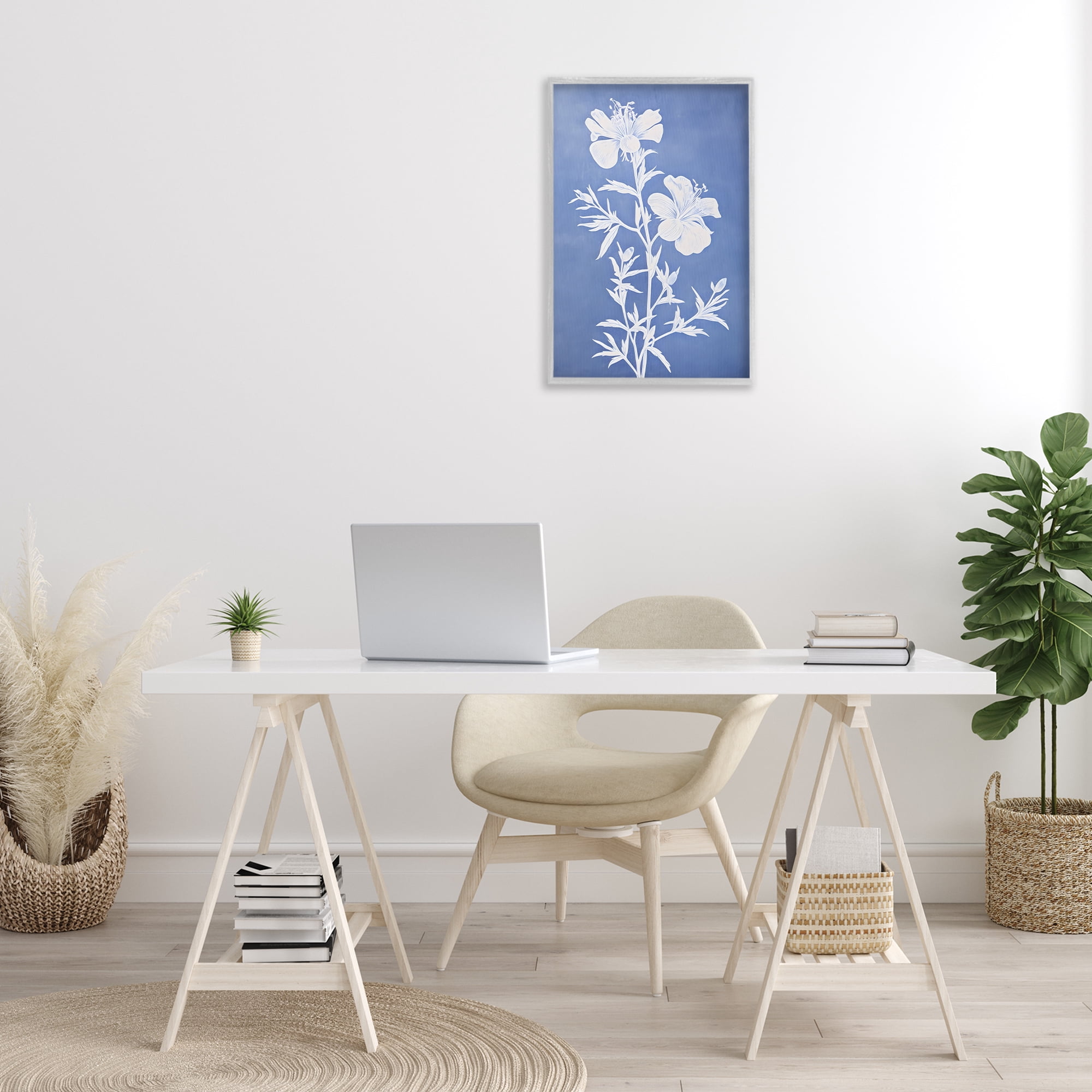Stupell Industries Blue Cerulean Florals Botanical & Floral Painting Gray Framed Art Print Wall Art, 16 x 24