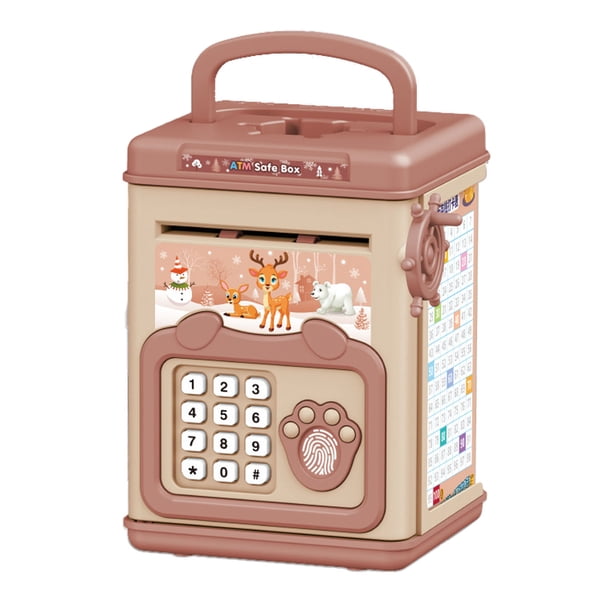 Caja De Ahorro De Dinero Para Niños Contraseña Segura Con Huellas Dactilares Manual De Dibujos Animados Hucha Electrónica Educativa Rosa