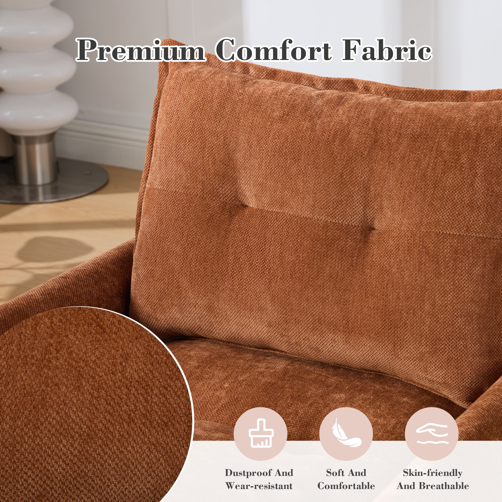 Leumius Swivel Accent Chair,Mid Century Modern Chenille Armchair with Thick Padded and Metal Base,Swivel Single Sofa Chair Barrel Reading Chair for Living Room Bedroom,Brown