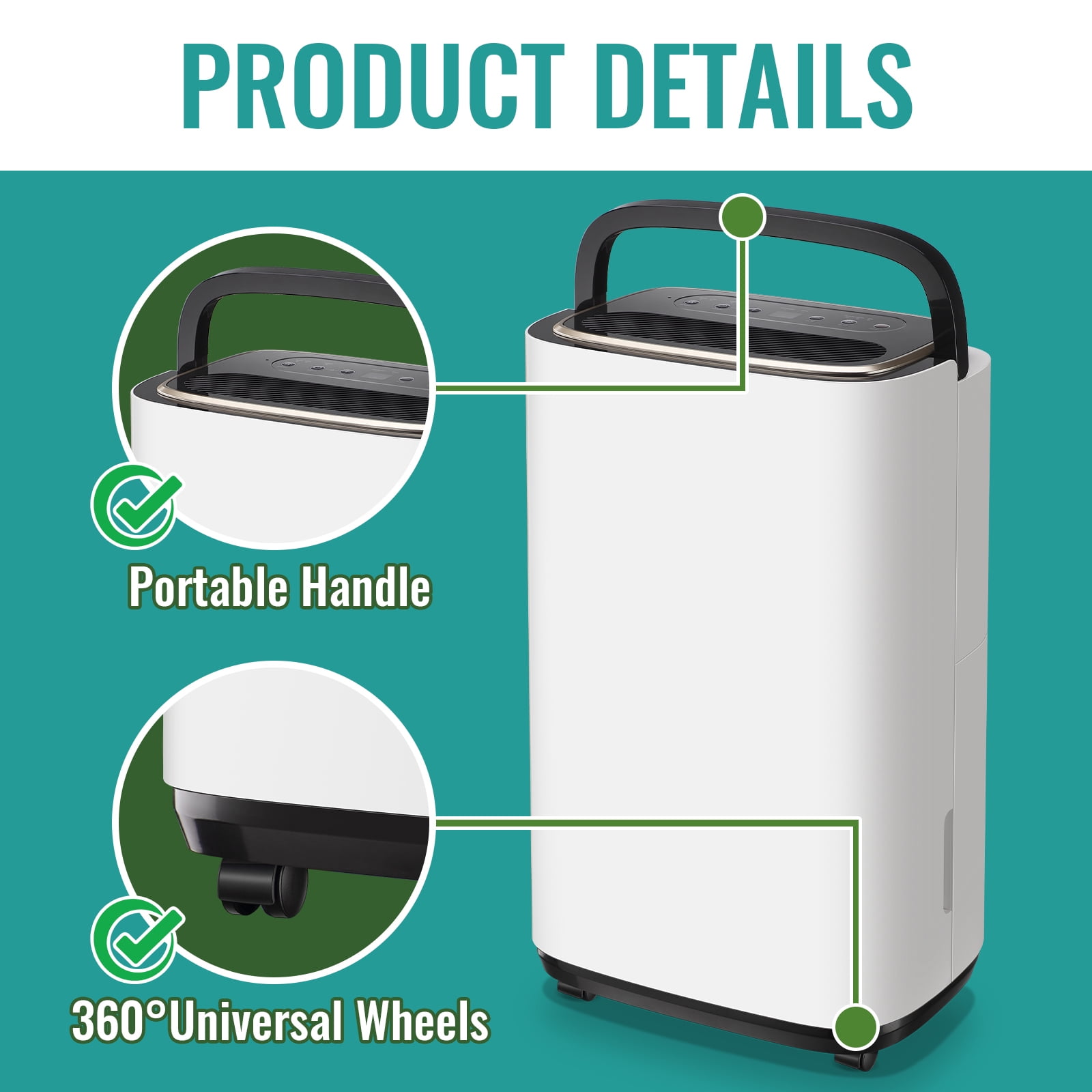 30 Pints Portable Home Dehumidifier for 2500 Sq.ft  for Basement with Drain Hose, 8inch Wide, White, New