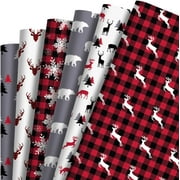 Sanixin 12 Sheets PresNok Christmas Wrapping Paper Red Grey Tree Snowflake Polar Bears Buffalo Plaid Pattern Rustic Gift Wrap Paper for Baby Shower Winter Holidays DIY Craft, 19.7 × 27.6 Inches