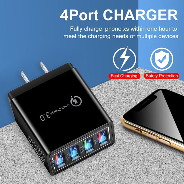 Cargador de Pared de Teléfono Móvil Ndcxsfigh LED Adaptador de Cargador de Tableta USB 4 Puertos Negro