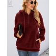 thumbnail image 3 of Gustave Women's Fuzzy Fleece Long Sleeve Pullover Hoodies with 1/4 Zip Up Sweatshirt Warm Oversized Outwear Coat(Red,L), 3 of 7
