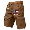 thumbnail image 2 of Men's American Flag Cargo Shorts With Belt Included And Multi Pockets Featuring Contrast Lining Detail For Summer Outdoor Work Hiking Fishing Camping Yard Work Brown M, 2 of 5