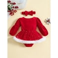 thumbnail image 4 of 0-24M Christmas Baby Girls Romper Dress 3M 6M 12M 18M 24M Long Sleeve Star Moon Print Ruched Ruffles Jumpsuits with Headband, 4 of 10
