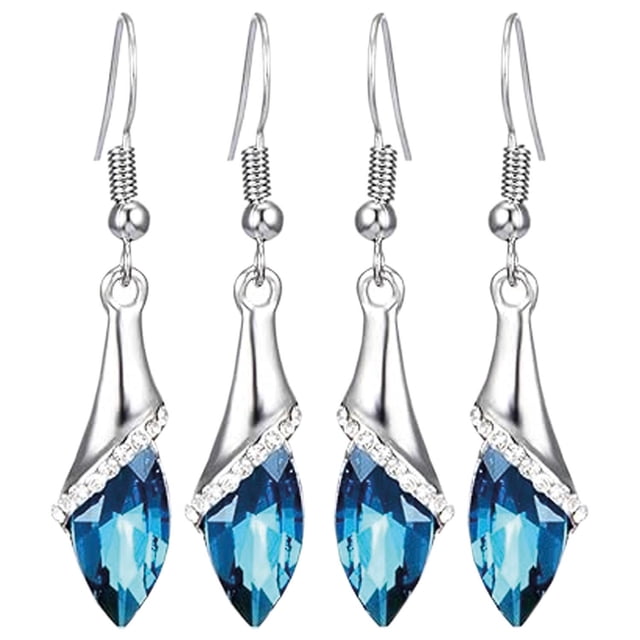 Aretes de lágrima Drop01 2Pares Circón Azul S925 Plata Aretes Gota de Agua.