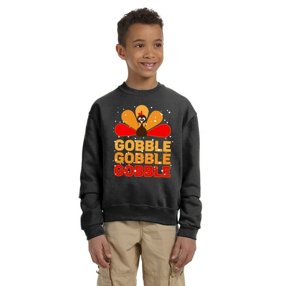 Gobble Gobble Gobble Turkey Sweatshirt for Kids Sweater - Youth S M L XL - Christian Holiday Thanksgiving Day Tee for Boys for Girls